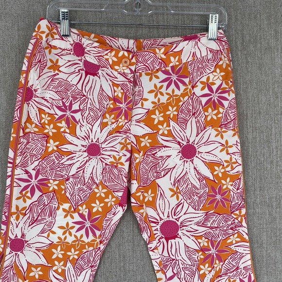 Vintage Lilly Pulitzer Pants Womens 2 Pink Capri Floral Chino Slit Cotton Preppy - Picture 4 of 11